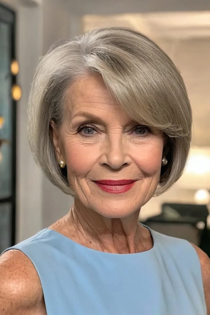 Elegant Rounded Bob with Side-Swept Bangs
