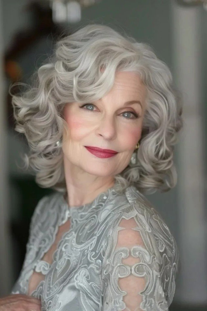 Elegant Silver Bob with Soft Vintage Waves