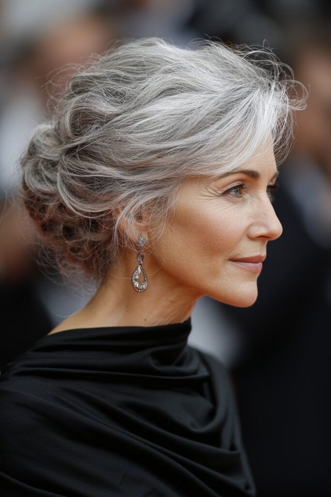 Elegant Textured Low Updo with Face-Framing Strands