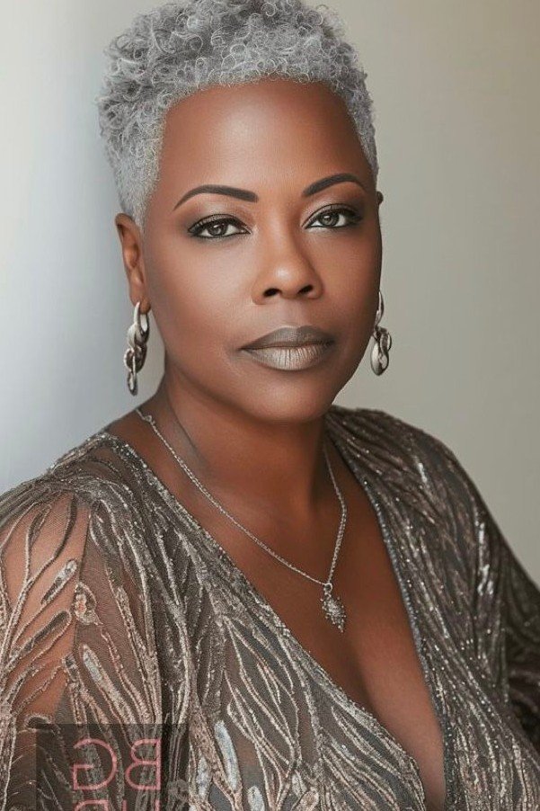 Extremely Short Tapered Pixie Cut in Silver-Grey