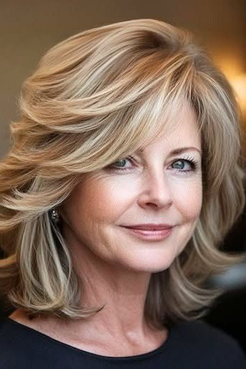Feathered Blonde Bob with Side-Swept Bangs