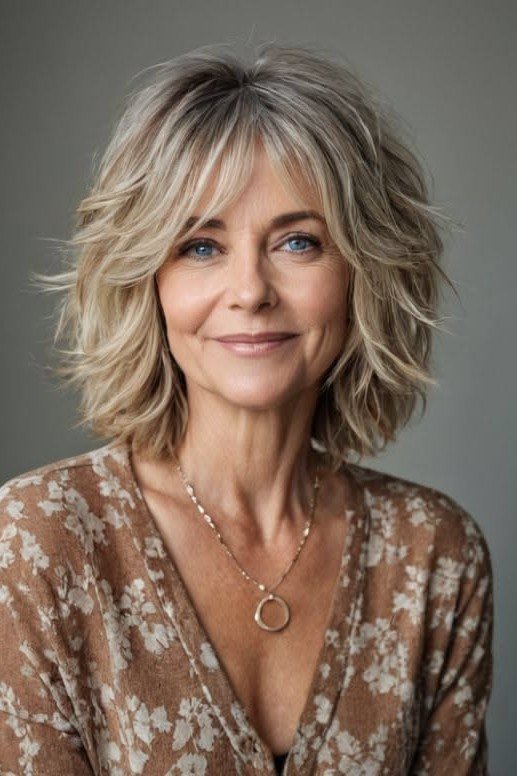 Feathered Layered Bob with Soft Waves