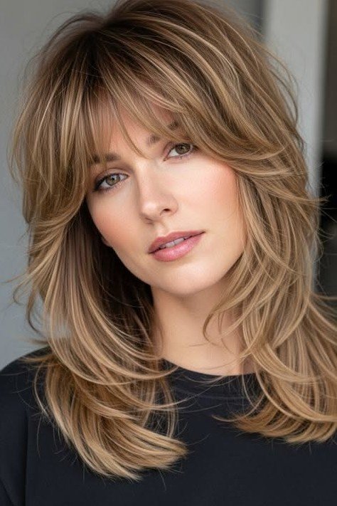 Feathered Layered Cut with Soft Curtain Bangs