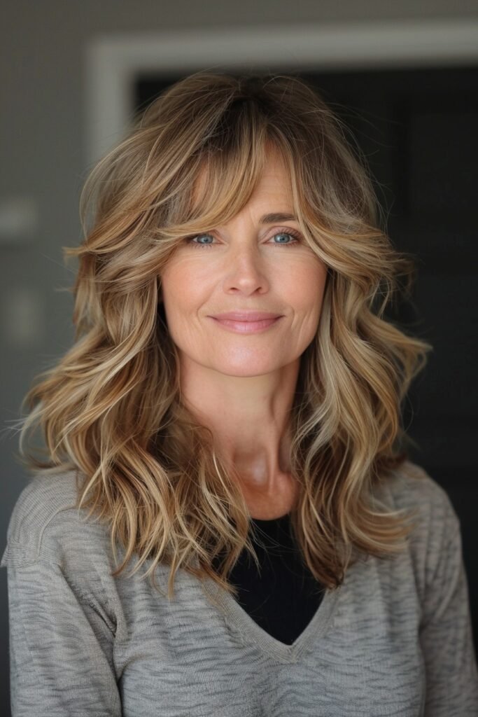 Golden Blonde Shag with Face-Framing Waves