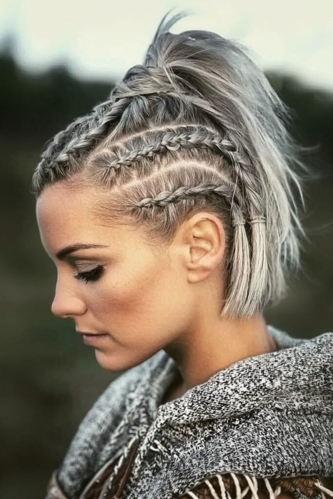 High Ponytail with Triple Dutch Braids and Undercut