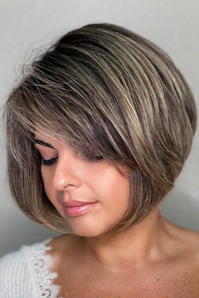 Highlighted A-Line Bob with Soft Curtain Bangs