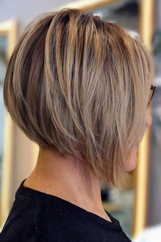 Highly Textured Stacked Bob with Lighter Ends