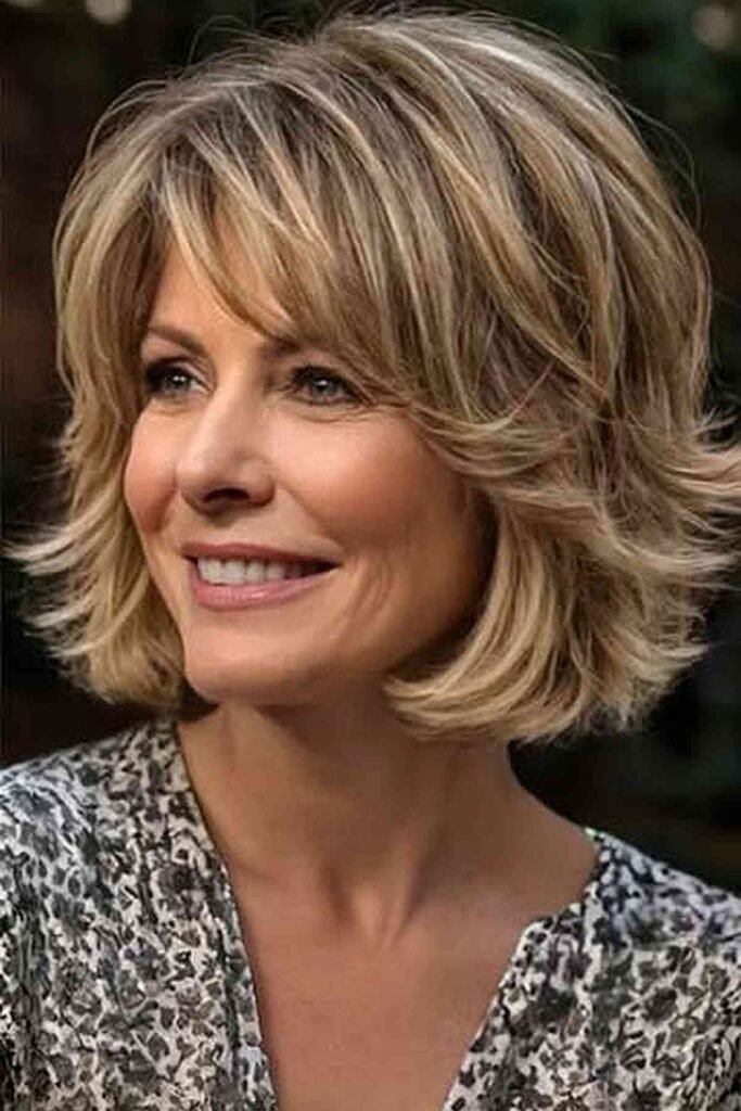 Layered Blonde Bob with Feathered Ends