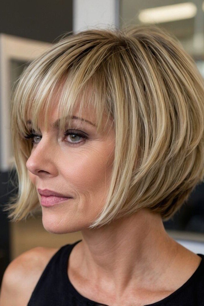 Layered Bob with Curtain Bangs