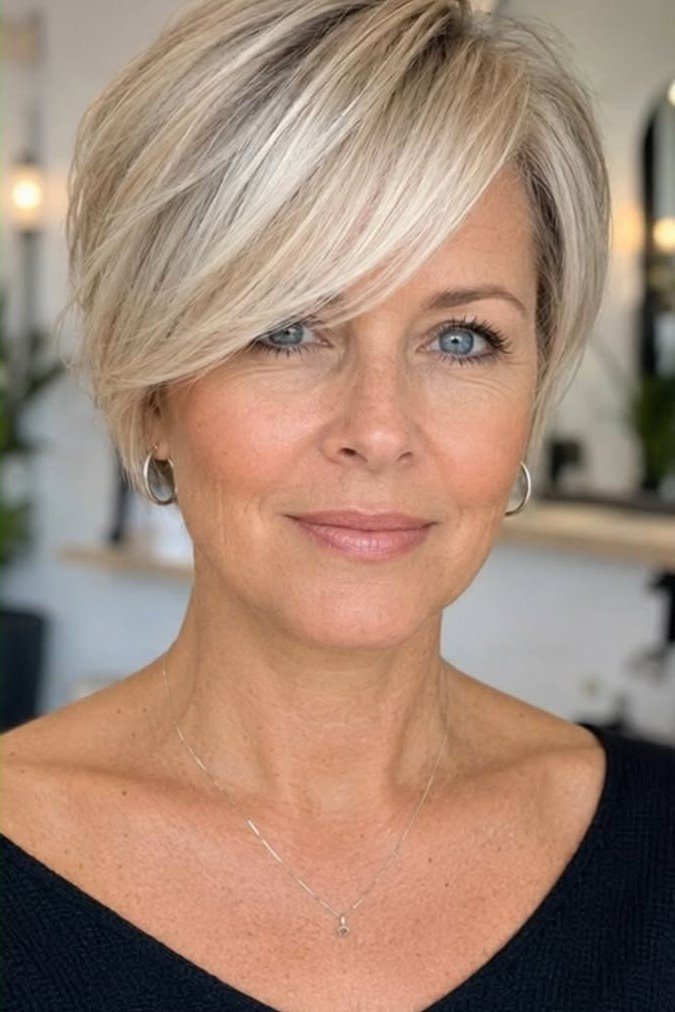 Layered Bob with Deep Side Part and Sweeping Bangs