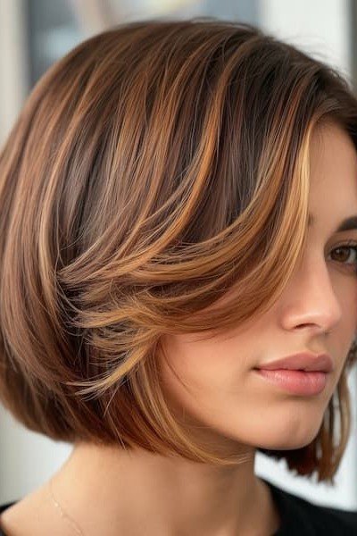Layered Bob with Honey Highlights