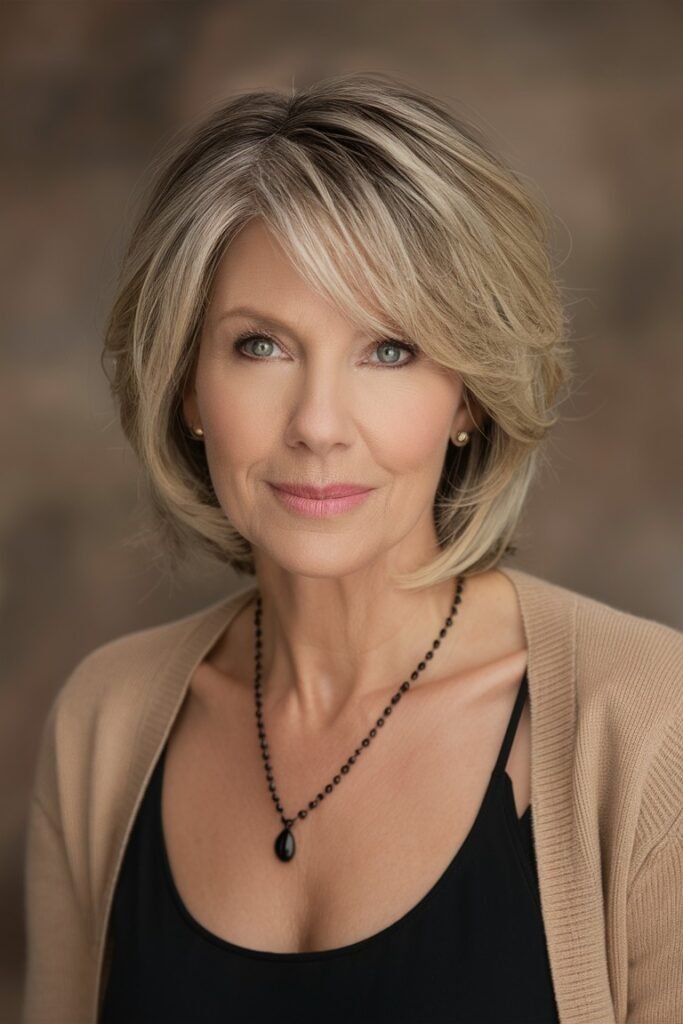  Layered Bob with Side Part and Feathered Texture