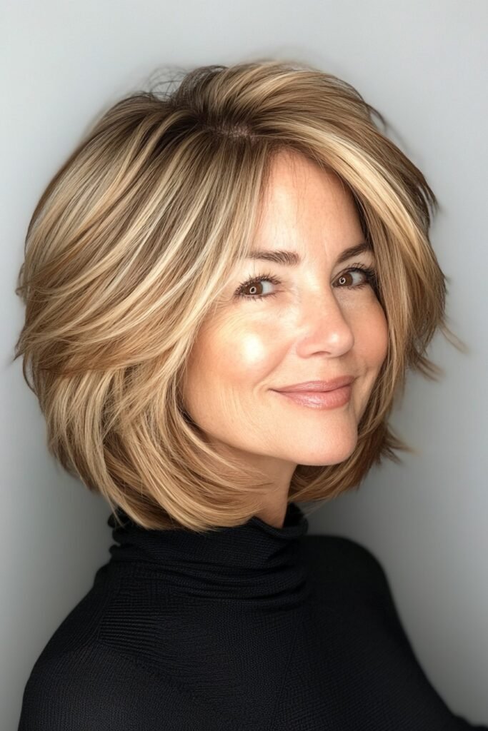 Layered Bob with Side Part and Volume