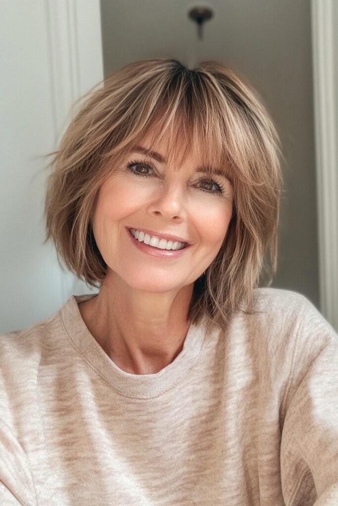 Layered Bob with Soft Curtain Bangs