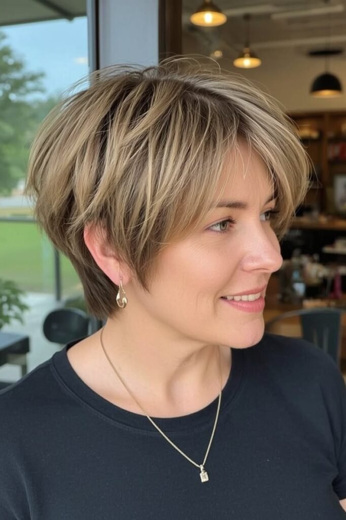 Layered Bob with Soft Curtain Bangs