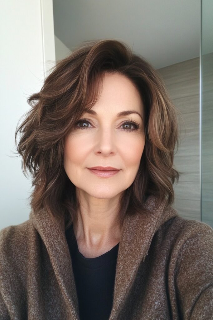 Layered Brown Bob with Voluminous Styling