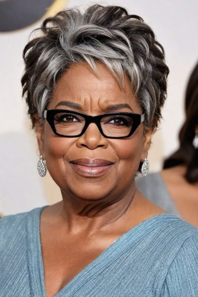 Layered Grey Pixie Cut with Wispy Bangs