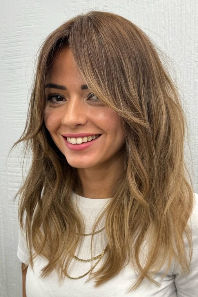 Layered Honey Brown Cut with Face-Framing Pieces