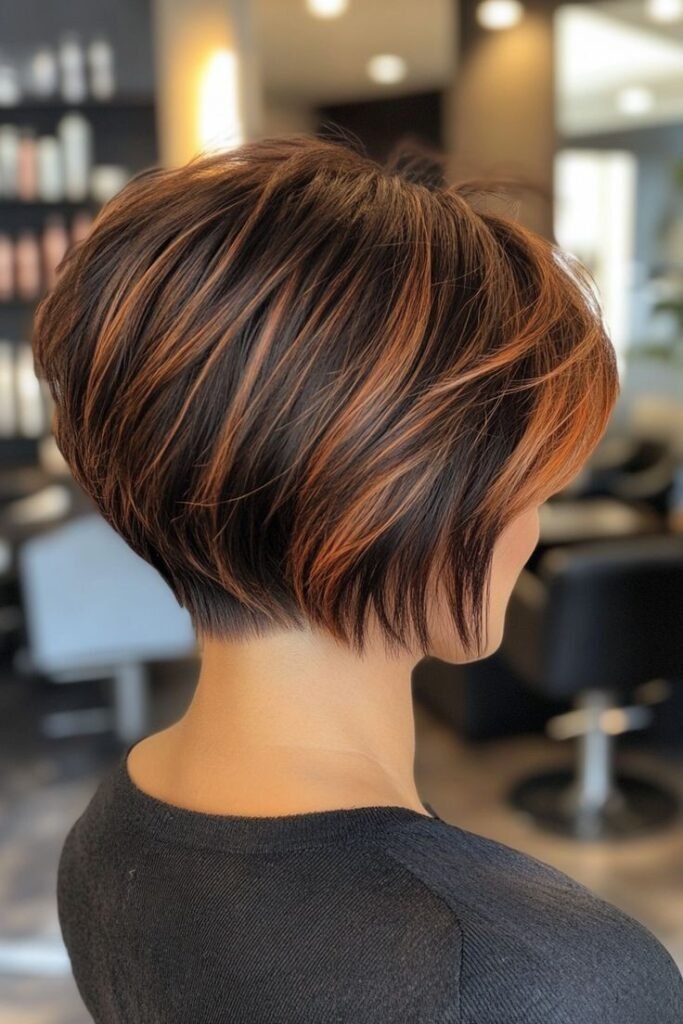 Layered Inverted Bob with Copper Highlights