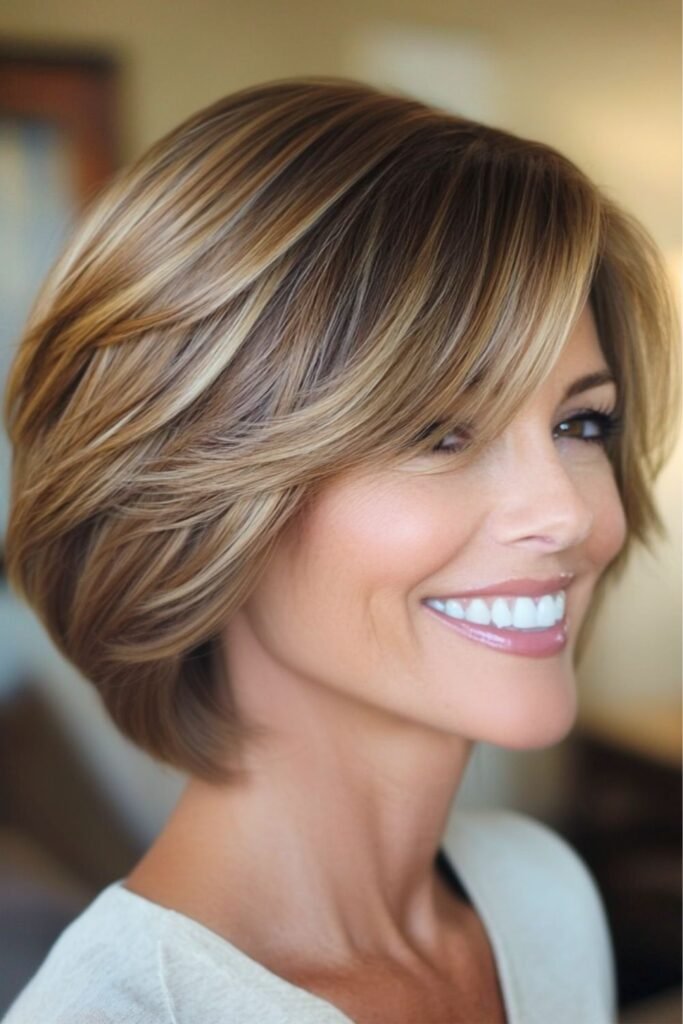 Layered Lob with Deep Side Part and Face-Framing Layers