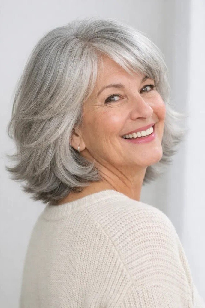 Layered Medium-Length Hair with Curtain Bangs