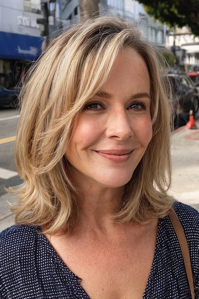 Layered Mid-Length Blonde Lob