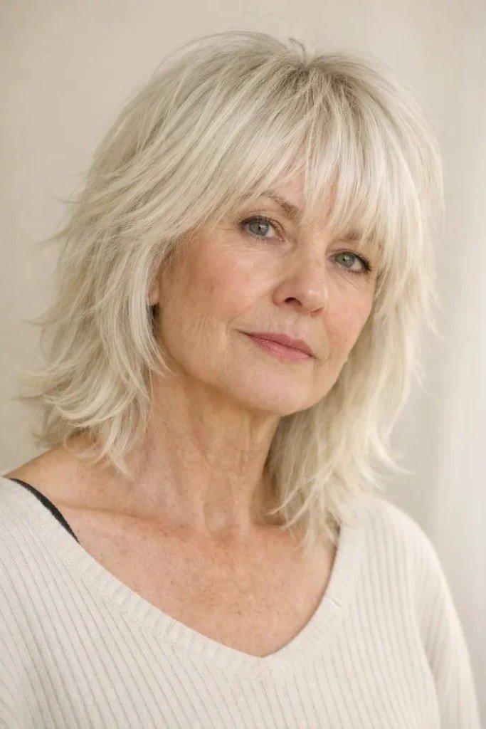 Layered Shag Haircut with Curtain Bangs
