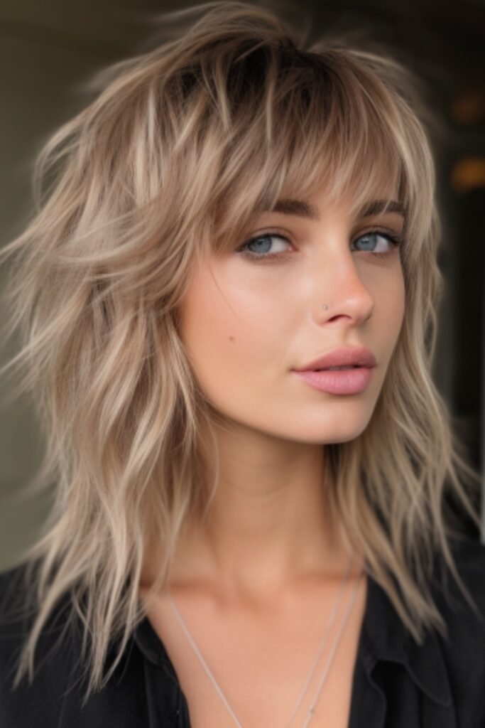 Layered Shaggy Bob with Textured Bangs