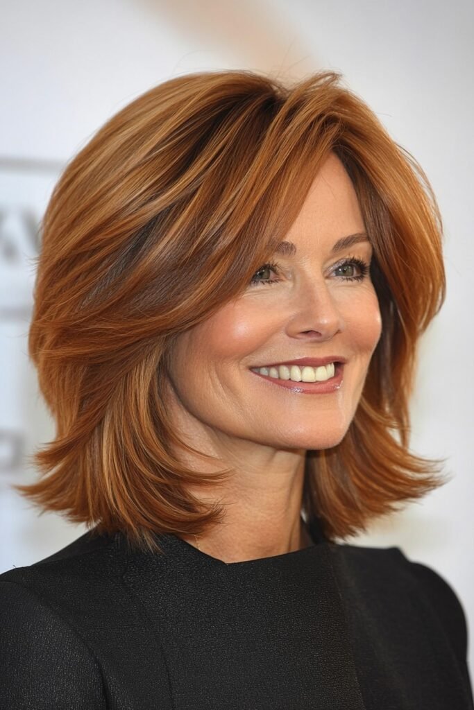 Layered Shoulder-Length Cut with Volume and Sweeping Bangs