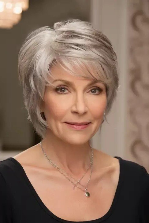Layered Silver Bob with Feathered Texture