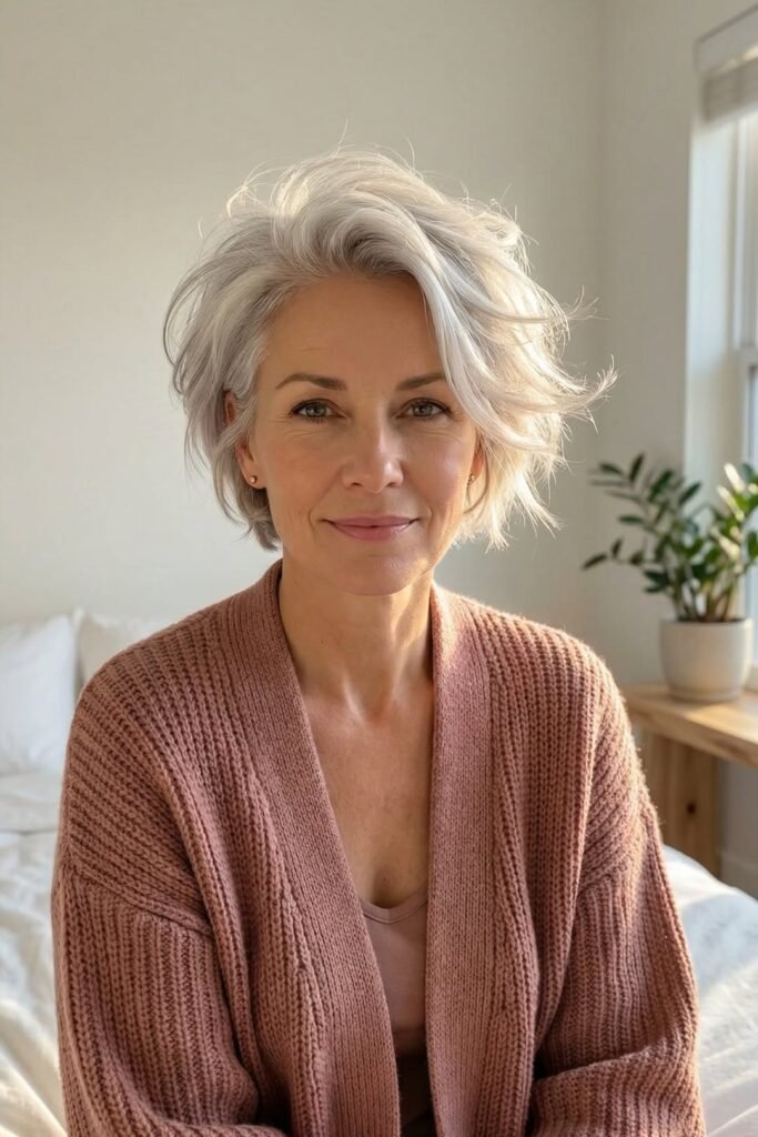 Layered Silver Bob with Side-Swept Styling