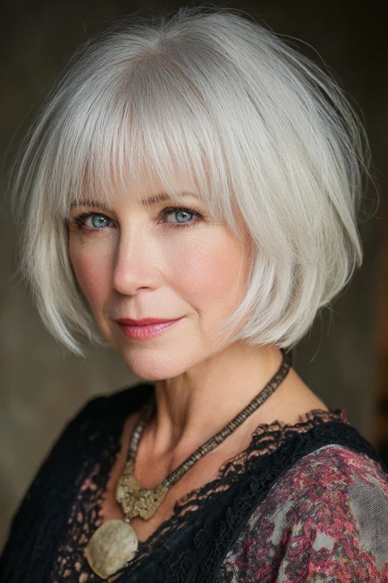 Layered Silver Bob with Wispy Bangs