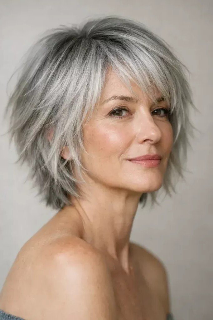 Layered Silver Shag with Soft Fringe