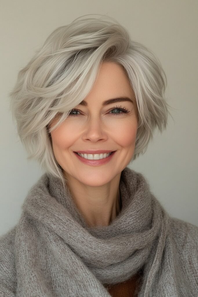 Layered Voluminous Bob with Side-Swept Bangs