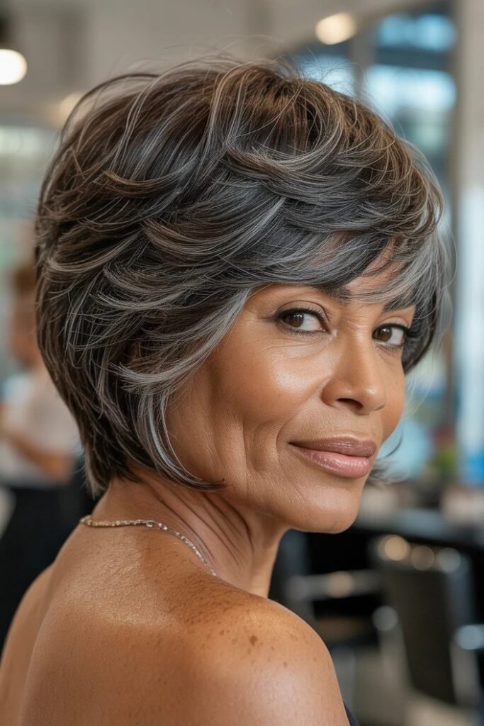 Layered Voluminous Bob with Silver Highlights