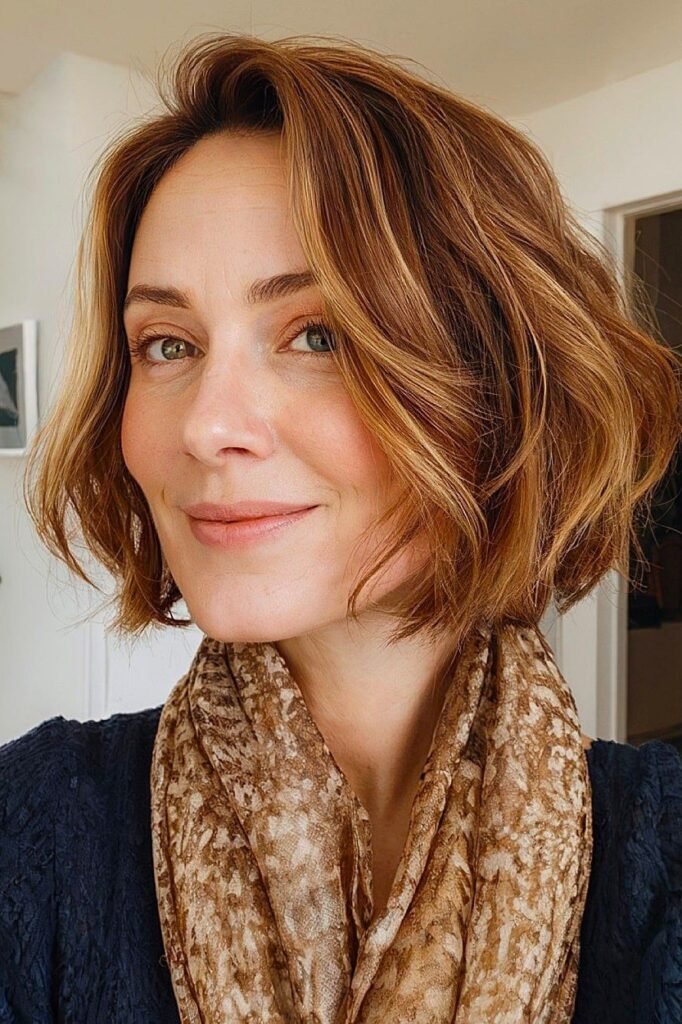 Layered Wavy Auburn Bob