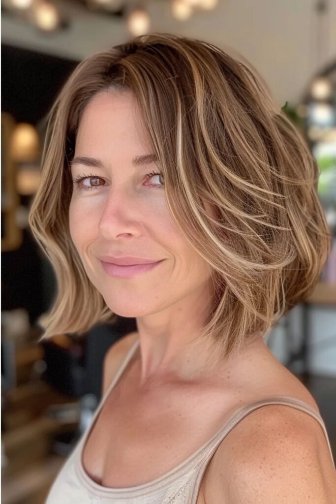 Layered Wavy Caramel Blonde Bob