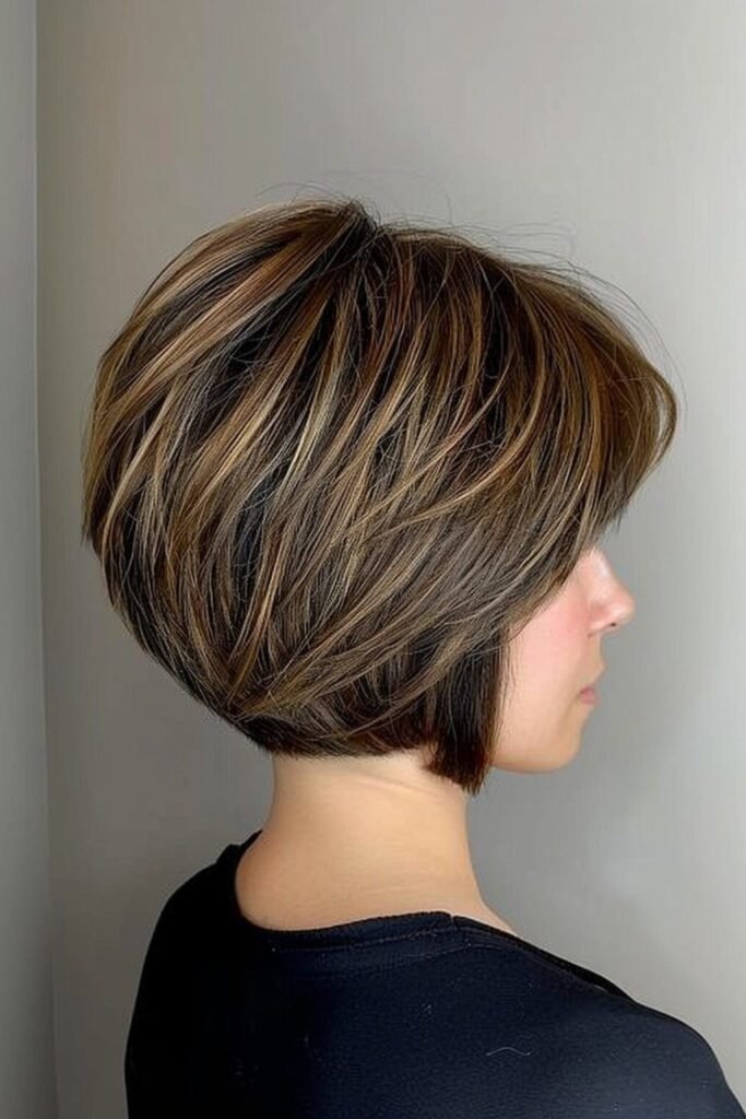 Layered Wedge Bob with Caramel Balayage