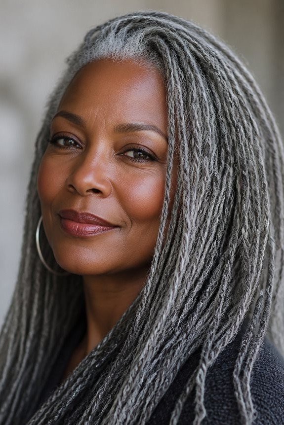 Long Grey Twists with Side-Swept Texture