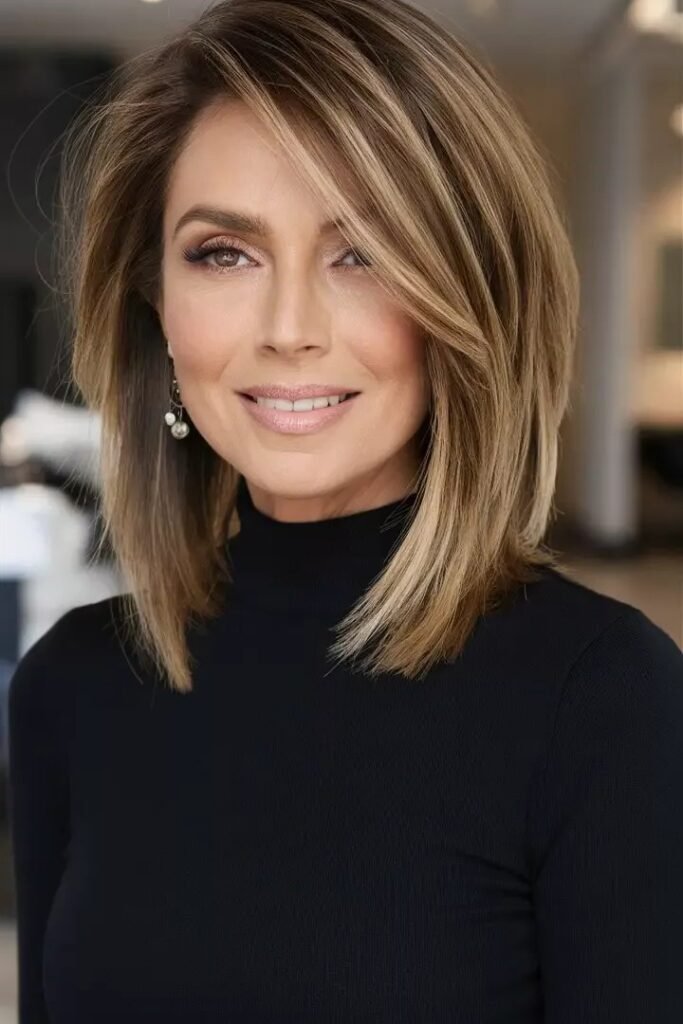 Long Layered Cut with Deep Side-Swept Bangs