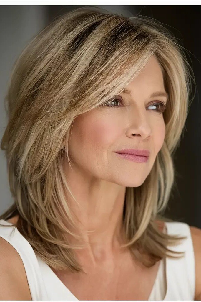 Long Layered Cut with Side-Swept Bangs
