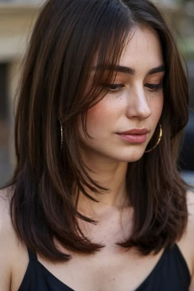 Long Layered Hair with Curtain Bangs