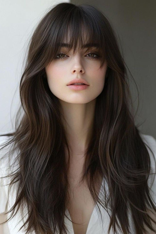 Long Layered Hair with Curtain Bangs