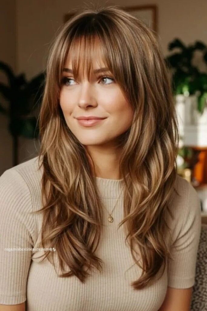 Long Layered Hair with Curtain Bangs