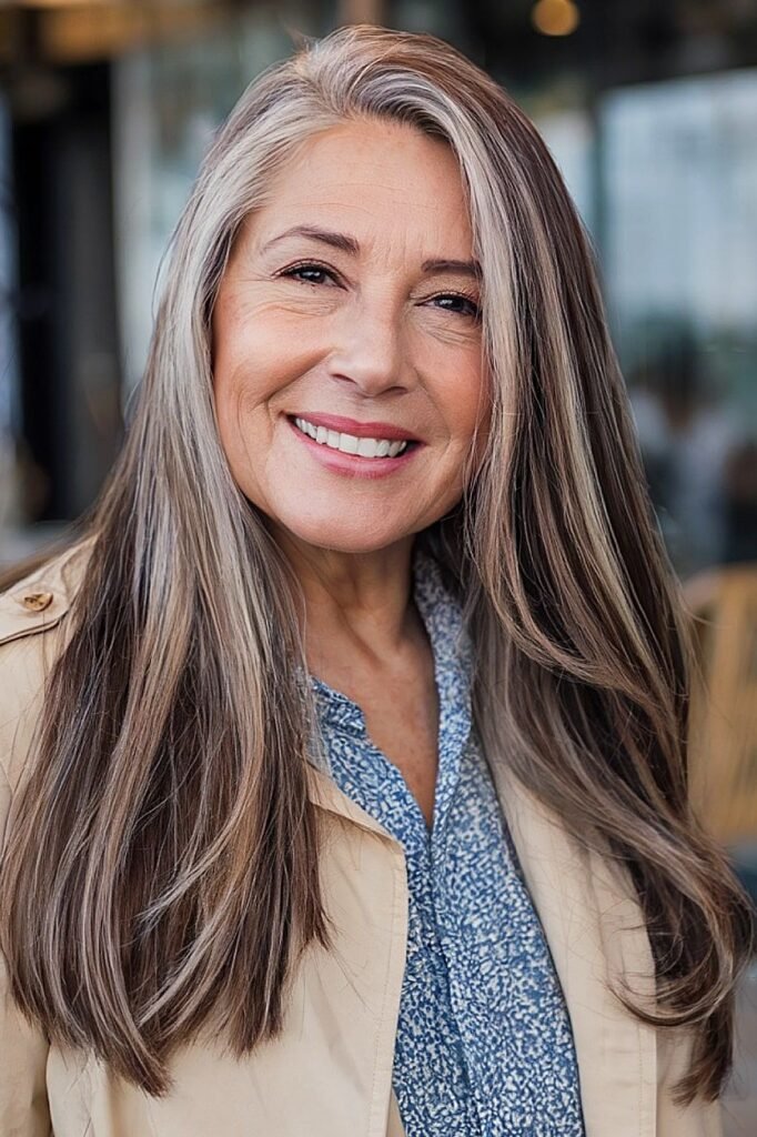 Long Layered Hair with Dimensional Silver Highlights