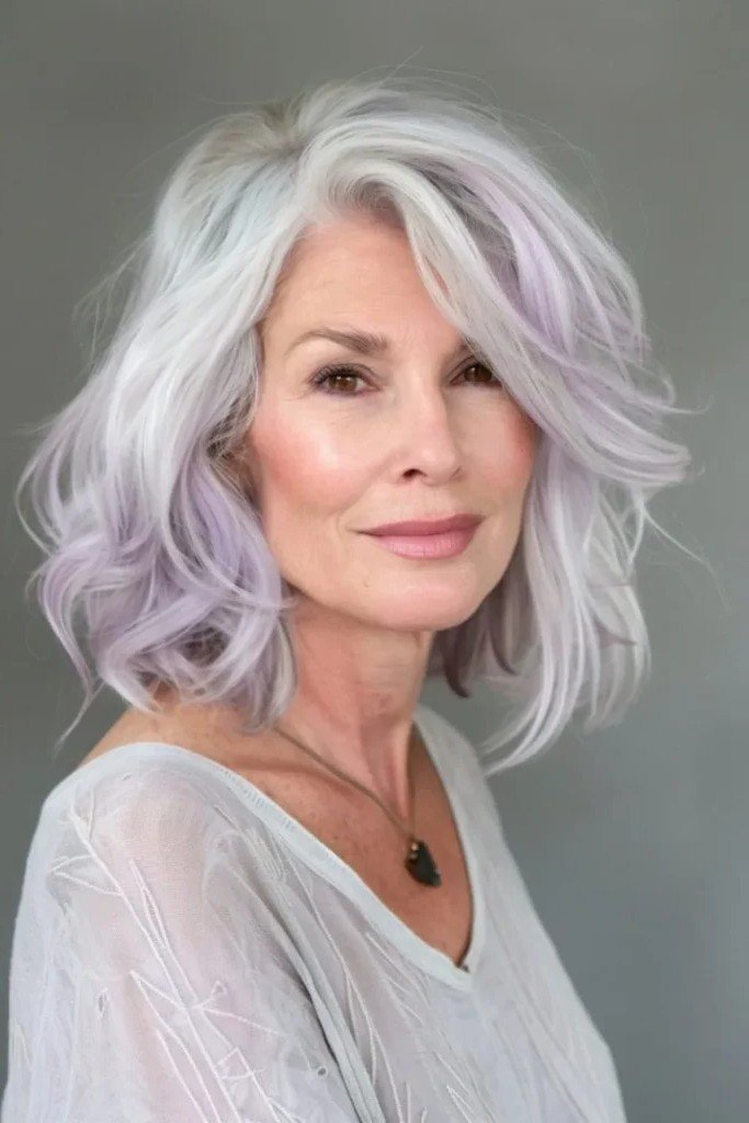 Long Layered Hair with Lavender and Silver Tones