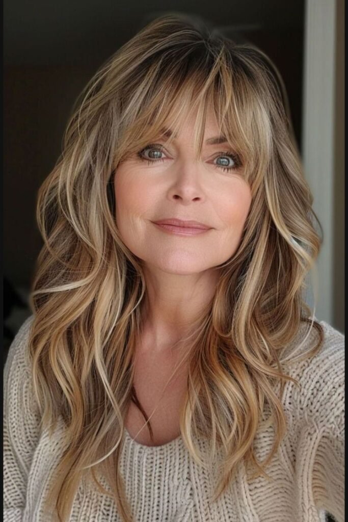 Long Layered Shag with Wispy Curtain Bangs