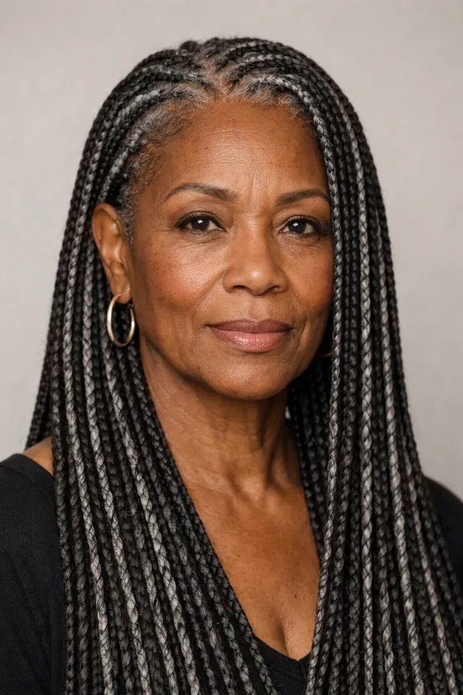 Long Salt and Pepper Box Braids