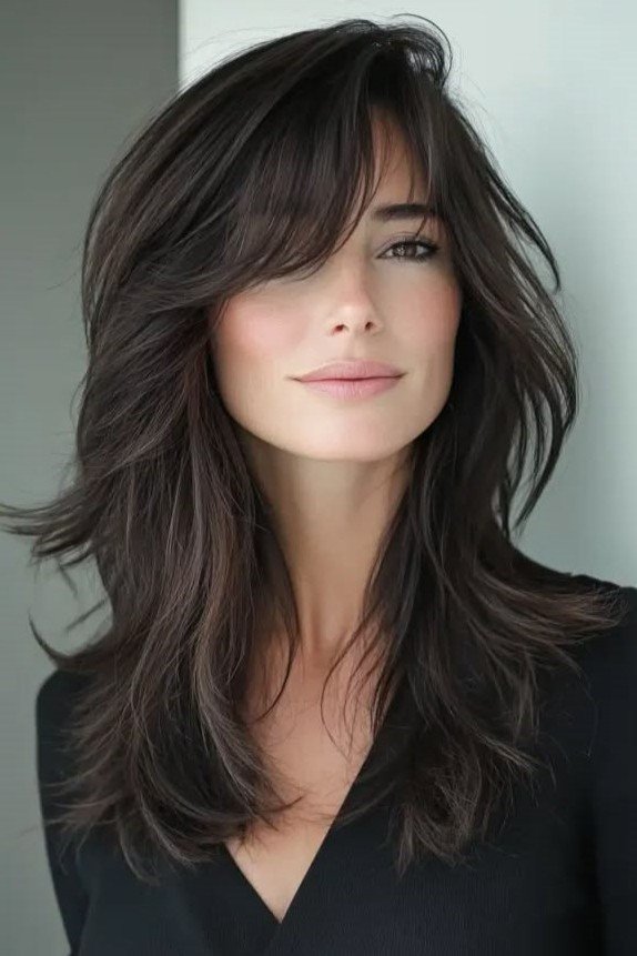 Long Shag Cut with Wispy Side-Swept Bangs