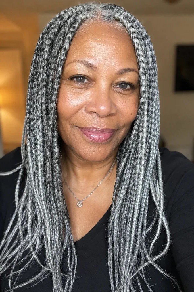 Long Silver Braided Protective Style